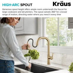 Sale Torak Single Handle Pull Down Kitchen Faucet in Brushed Brass Single Hole