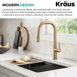 Sale Torak Single Handle Pull Down Kitchen Faucet in Brushed Brass Single Hole