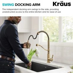 Discount Torak Single Handle Pull Down Kitchen Faucet in Brushed Brass Single Hole