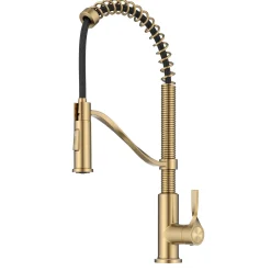 Discount Torak Single Handle Pull Down Kitchen Faucet in Brushed Brass Single Hole