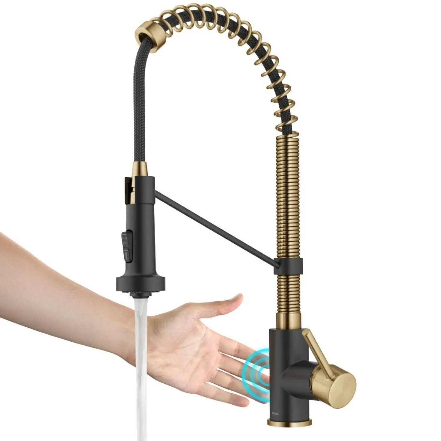Clearance Touchless Pull-Down Single Handle 18-Inch Kitchen Faucet in Brushed Brass & Matte Black Touchless, Sensor And Tap Activated Kitchen Faucets|Single Hole