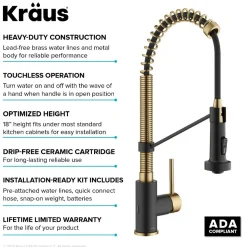 Clearance Touchless Pull-Down Single Handle 18-Inch Kitchen Faucet in Brushed Brass & Matte Black Touchless, Sensor And Tap Activated Kitchen Faucets|Single Hole