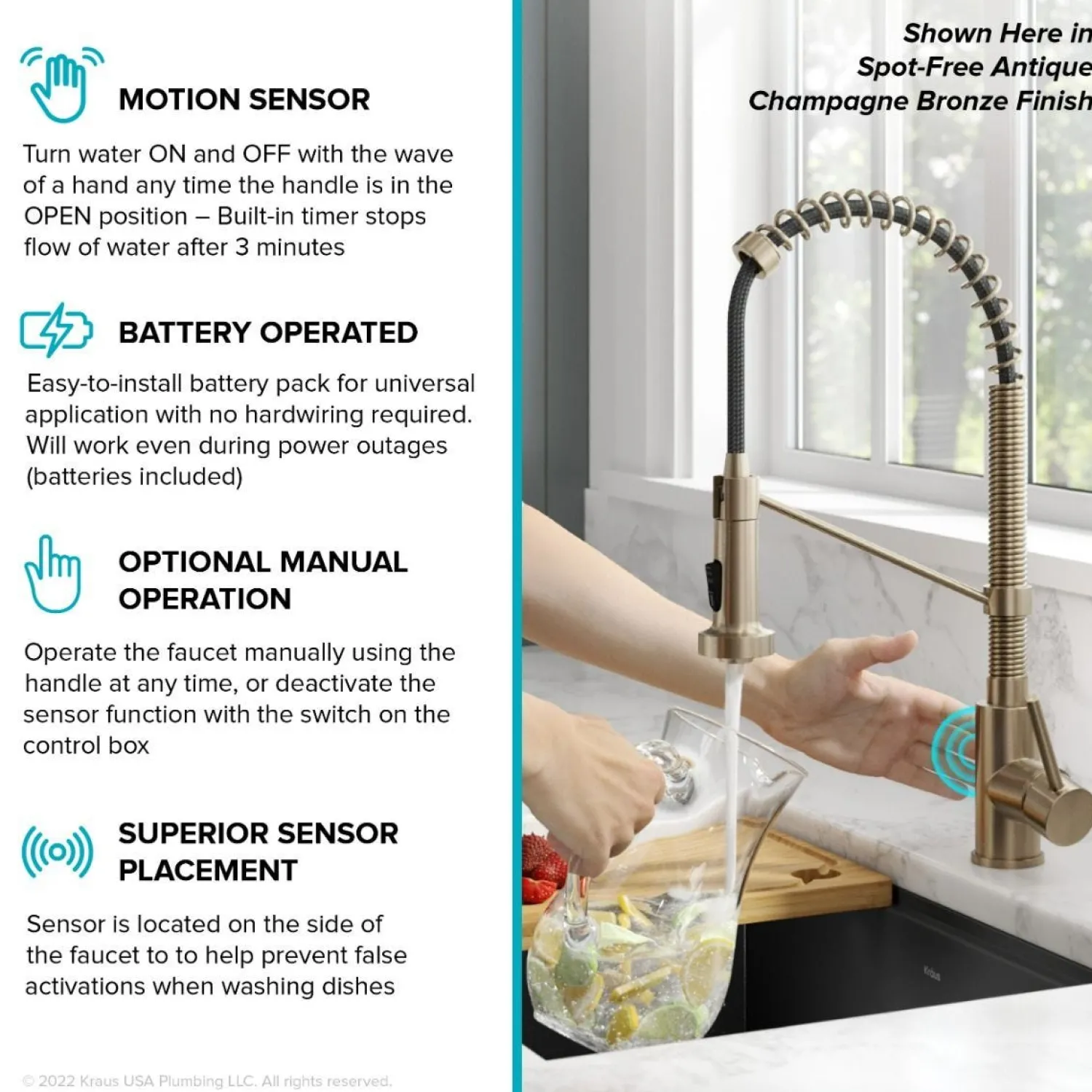 Clearance Touchless Pull-Down Single Handle 18-Inch Kitchen Faucet in Brushed Brass & Matte Black Touchless, Sensor And Tap Activated Kitchen Faucets|Single Hole