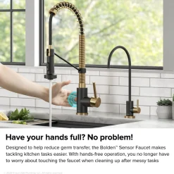 Clearance Touchless Pull-Down Single Handle 18-Inch Kitchen Faucet in Brushed Brass & Matte Black Touchless, Sensor And Tap Activated Kitchen Faucets|Single Hole