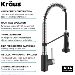 Online Touchless Pull-Down Single Handle 18-Inch Kitchen Faucet in Spot-Free Stainless & Matte Black Touchless, Sensor And Tap Activated Kitchen Faucets|Single Hole