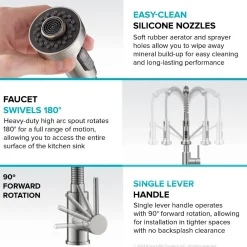 Online Touchless Pull-Down Single Handle 18-Inch Kitchen Faucet in Spot-Free Stainless & Matte Black Touchless, Sensor And Tap Activated Kitchen Faucets|Single Hole