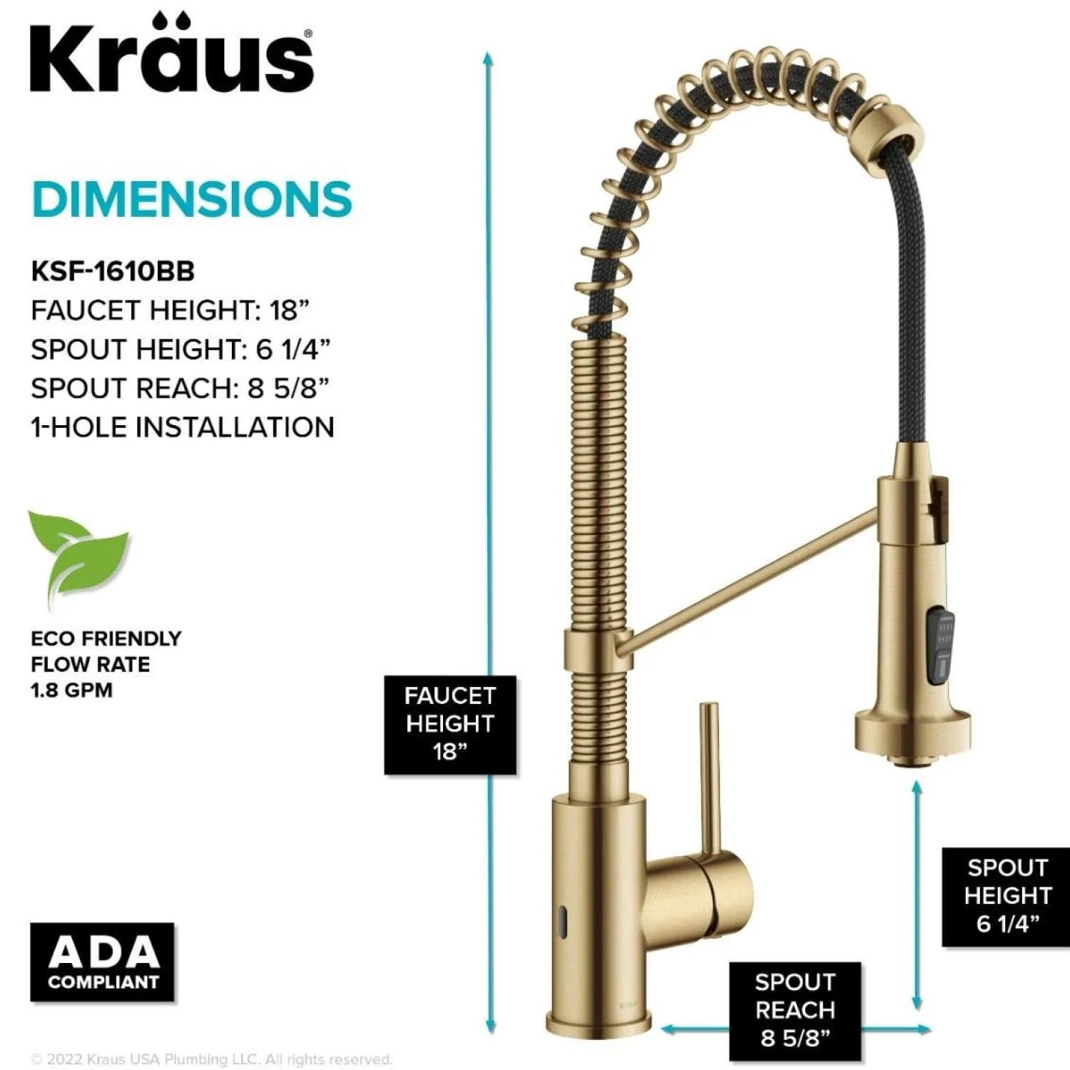 Clearance Touchless Pull-Down Single Handle 18-Inch Kitchen Faucet in Brushed Brass Touchless, Sensor And Tap Activated Kitchen Faucets|Single Hole