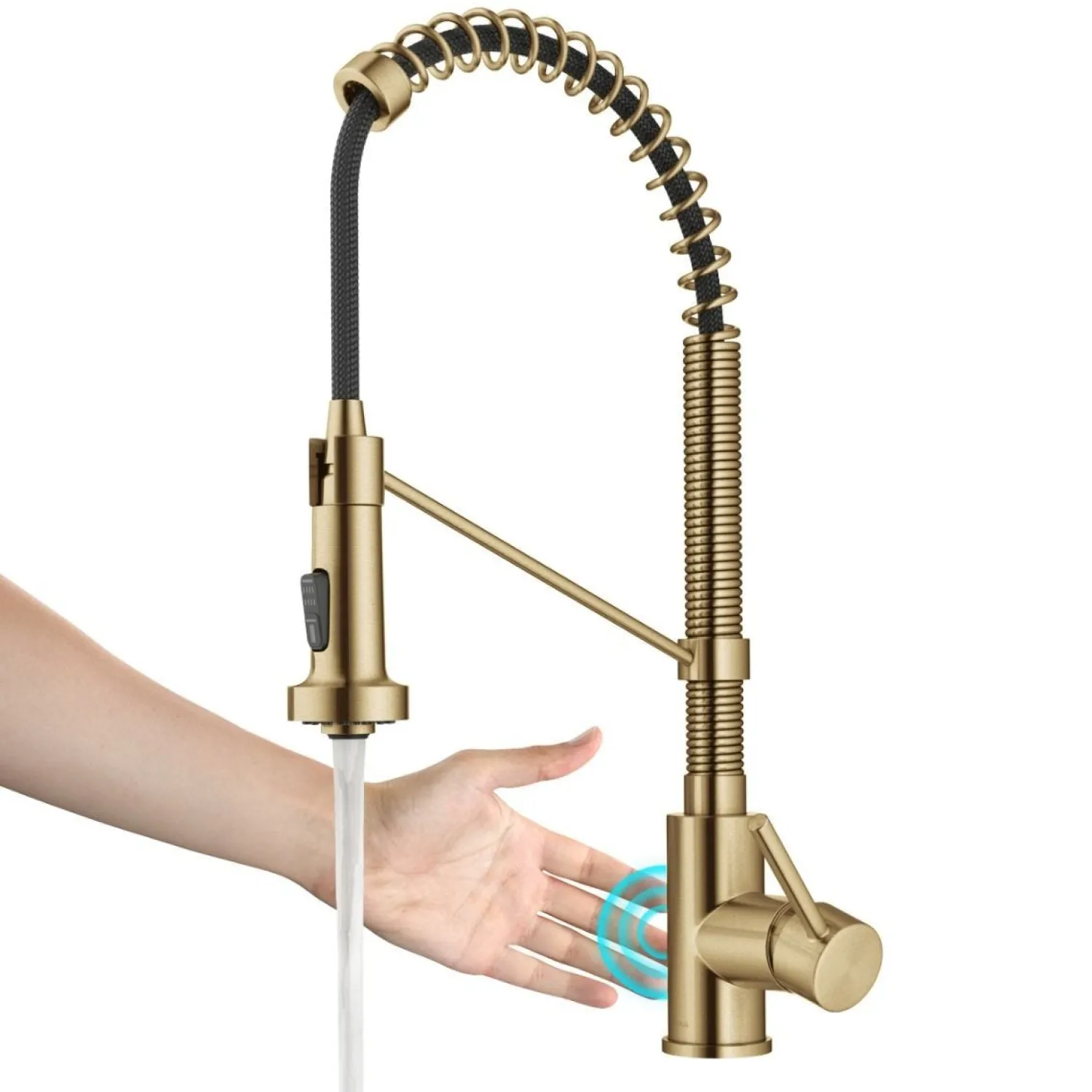 Clearance Touchless Pull-Down Single Handle 18-Inch Kitchen Faucet in Brushed Brass Touchless, Sensor And Tap Activated Kitchen Faucets|Single Hole