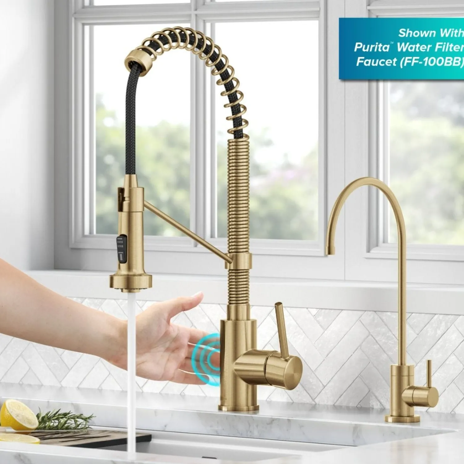 Clearance Touchless Pull-Down Single Handle 18-Inch Kitchen Faucet in Brushed Brass Touchless, Sensor And Tap Activated Kitchen Faucets|Single Hole