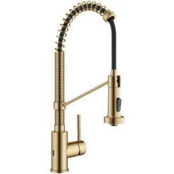 Clearance Touchless Pull-Down Single Handle 18-Inch Kitchen Faucet in Brushed Brass Touchless, Sensor And Tap Activated Kitchen Faucets|Single Hole