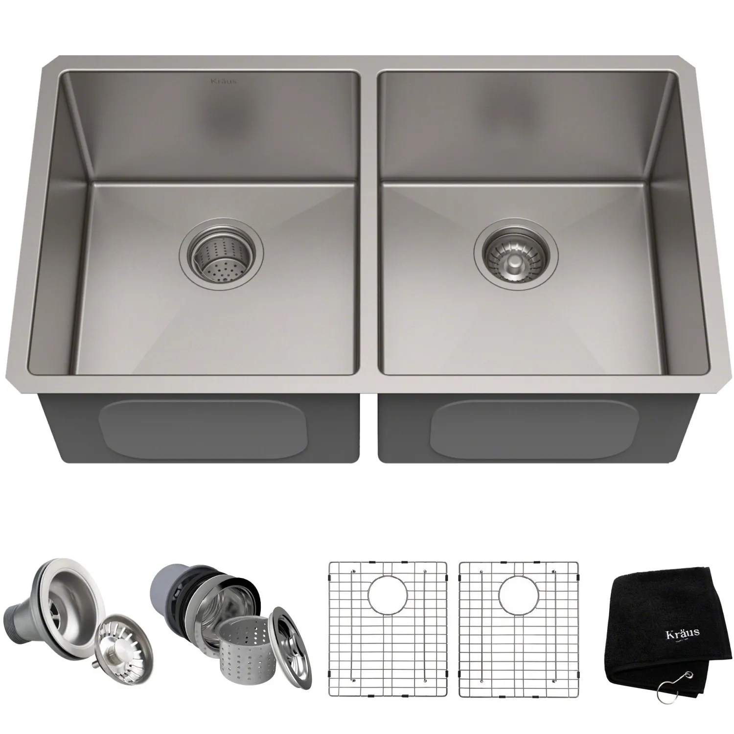 Hot 33" Undermount 50/50 Double Bowl 16 Gauge Stainless Steel Kitchen Sink with NoiseDefend Soundproofing Stainless Steel Sinks|Double Bowl Sinks