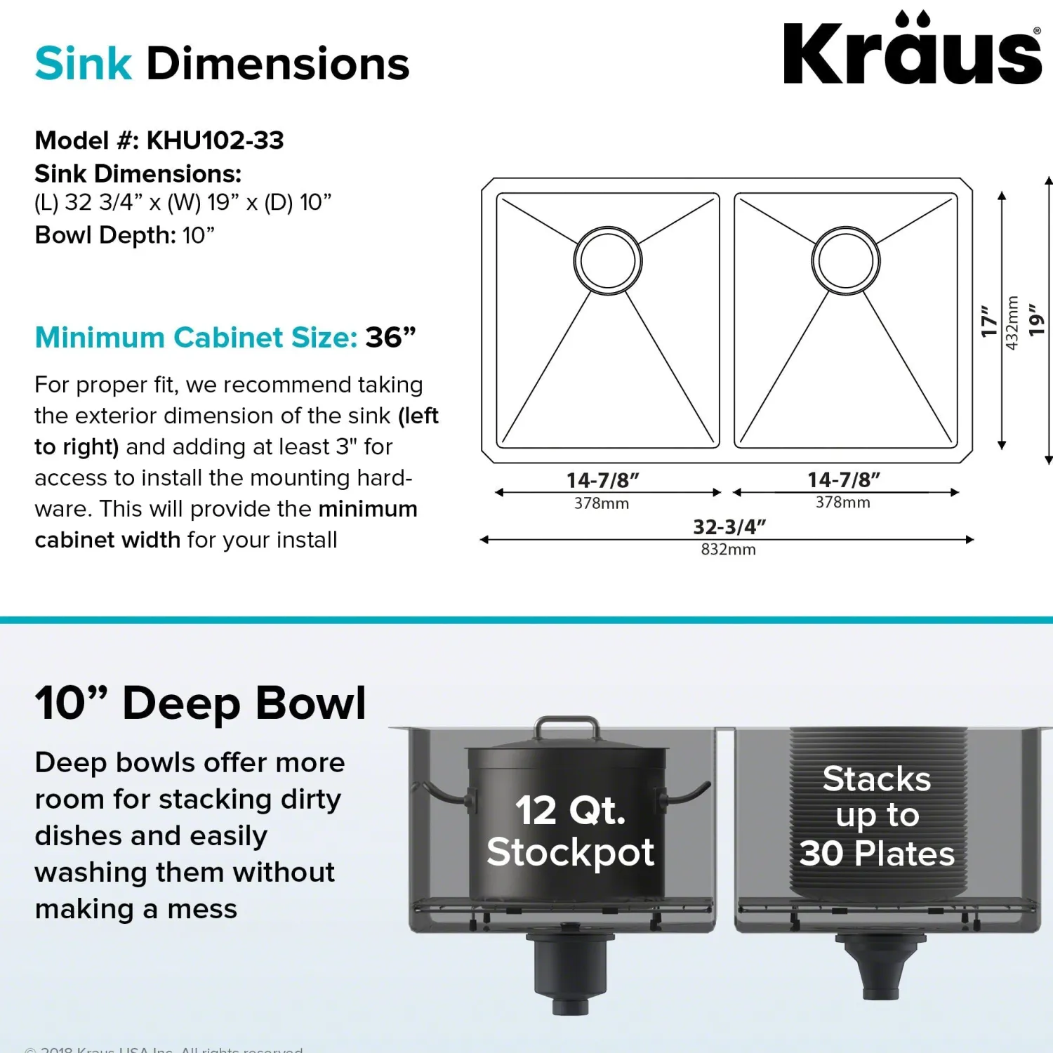 Hot 33" Undermount 50/50 Double Bowl 16 Gauge Stainless Steel Kitchen Sink with NoiseDefend Soundproofing Stainless Steel Sinks|Double Bowl Sinks