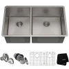 Hot 33" Undermount 40/60 Double Bowl 16 Gauge Stainless Steel Kitchen Sink with NoiseDefend Soundproofing Stainless Steel Sinks|Double Bowl Sinks