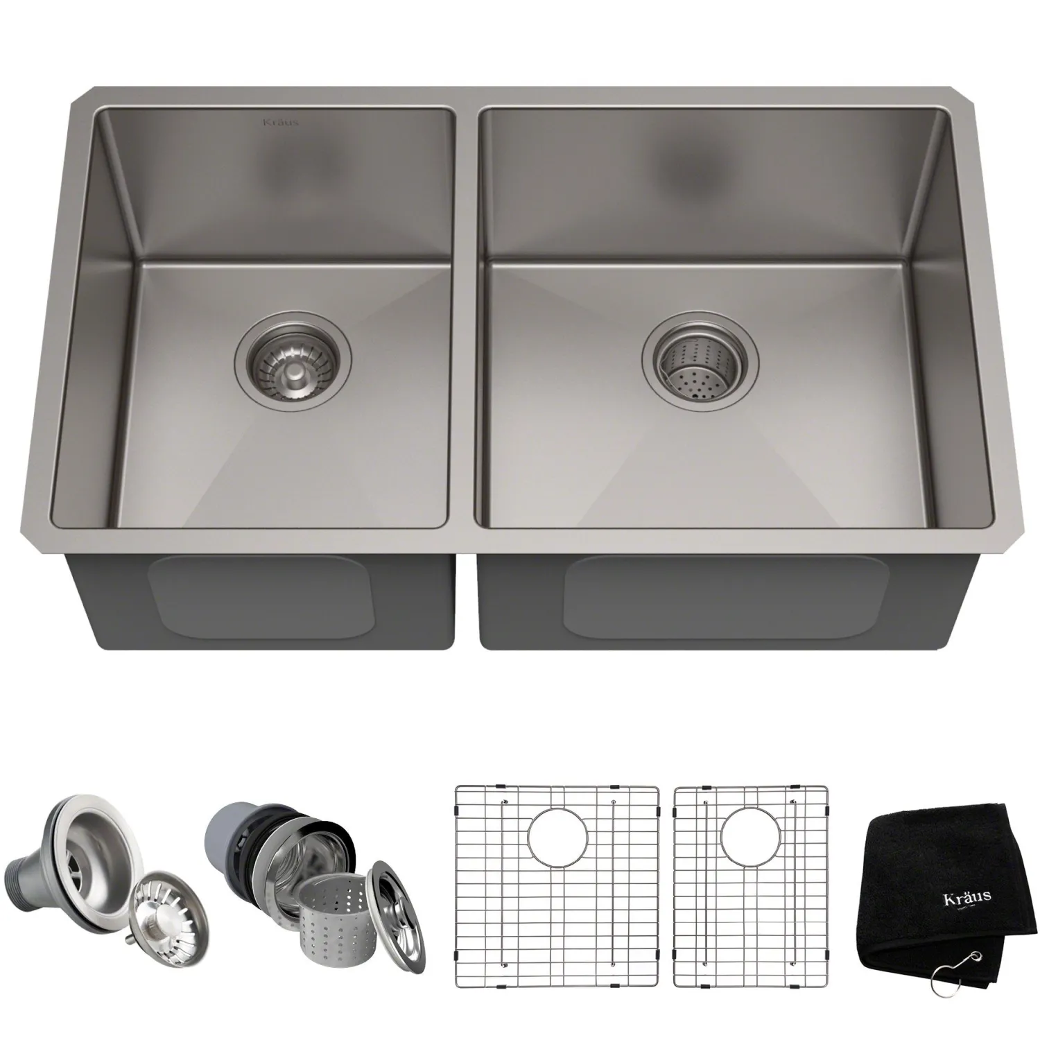 Hot 33" Undermount 40/60 Double Bowl 16 Gauge Stainless Steel Kitchen Sink with NoiseDefend Soundproofing Stainless Steel Sinks|Double Bowl Sinks