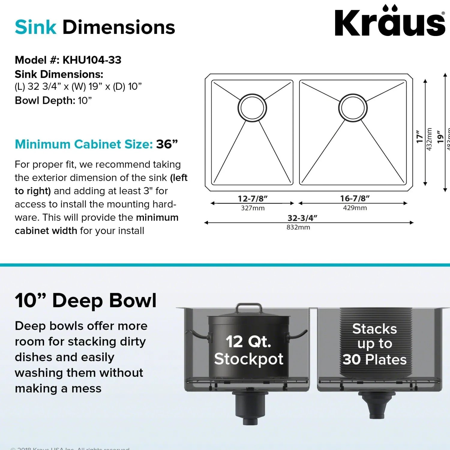 Hot 33" Undermount 40/60 Double Bowl 16 Gauge Stainless Steel Kitchen Sink with NoiseDefend Soundproofing Stainless Steel Sinks|Double Bowl Sinks