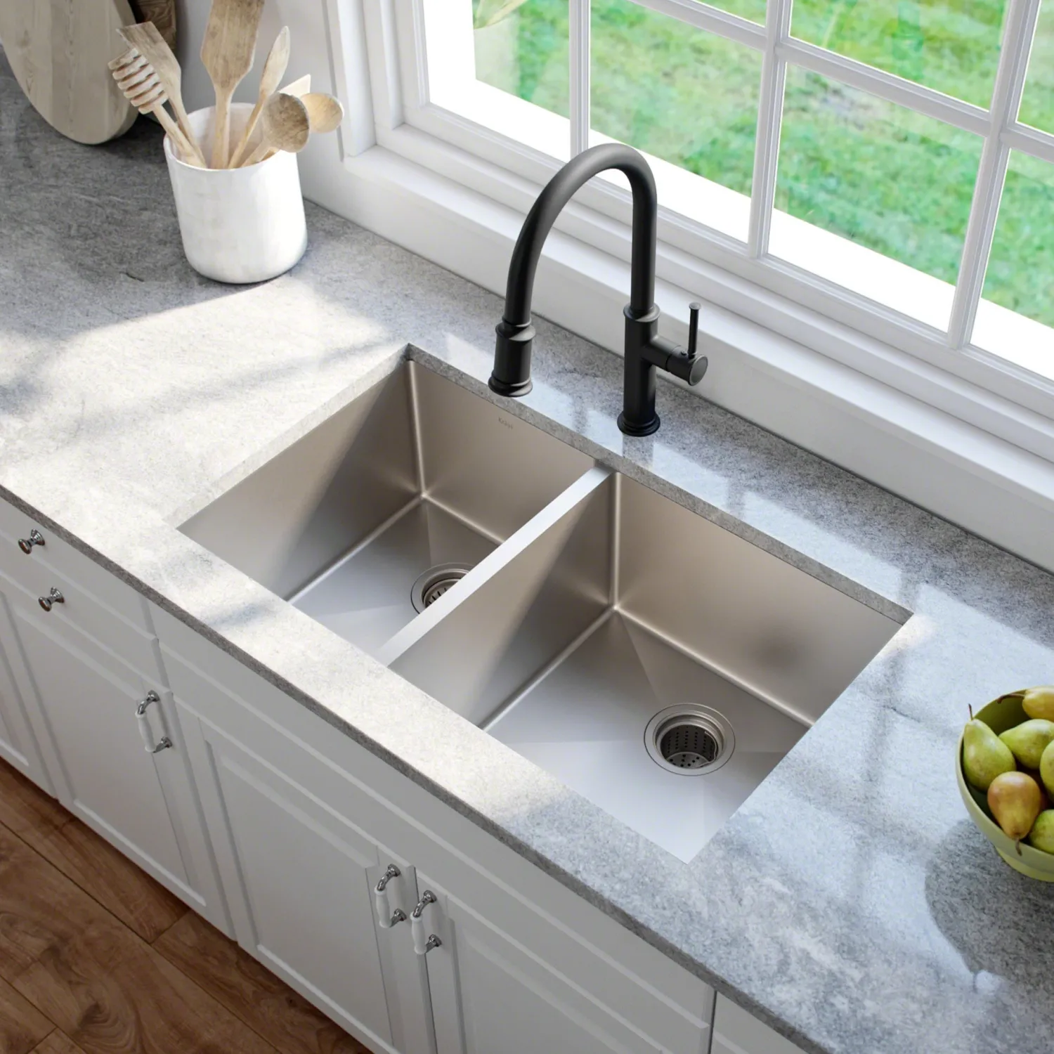 Hot 33" Undermount 40/60 Double Bowl 16 Gauge Stainless Steel Kitchen Sink with NoiseDefend Soundproofing Stainless Steel Sinks|Double Bowl Sinks