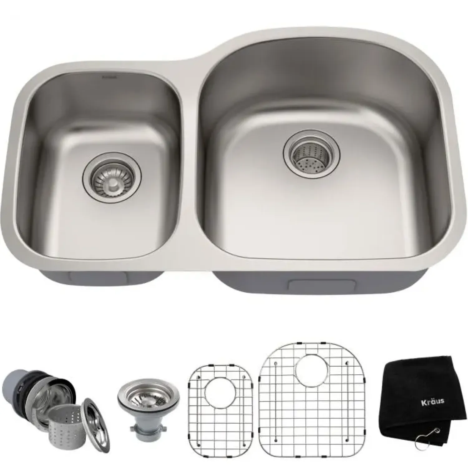 New 32" Undermount 40/60 Double Bowl 16 Gauge Stainless Steel Kitchen Sink with NoiseDefend Soundproofing Stainless Steel Sinks|Double Bowl Sinks