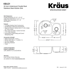 Outlet 30" Undermount 60/40 Double Bowl 16 Gauge Stainless Steel Kitchen Sink KBU21 Stainless Steel Sinks|Double Bowl Sinks