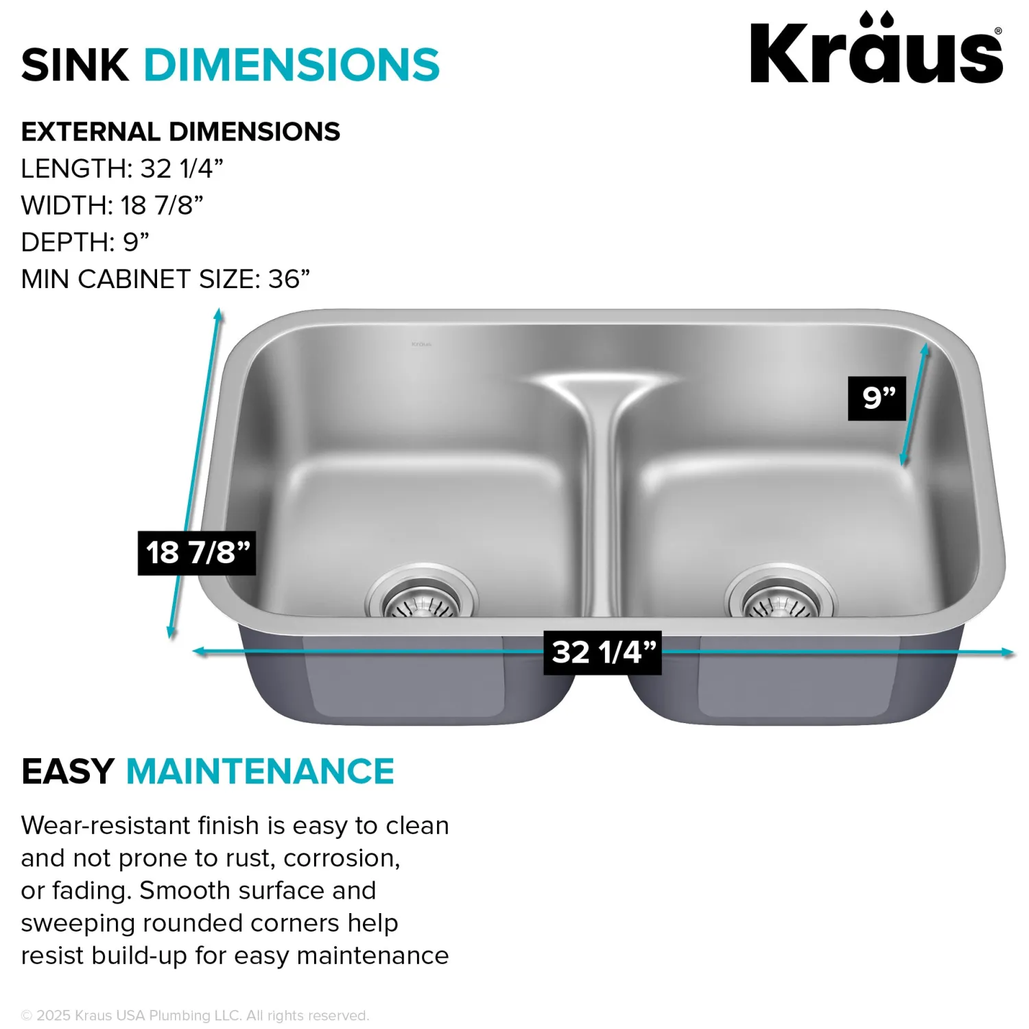 Online 32" Undermount 50/50 Kitchen Sink Stainless Steel Sinks|Double Bowl Sinks