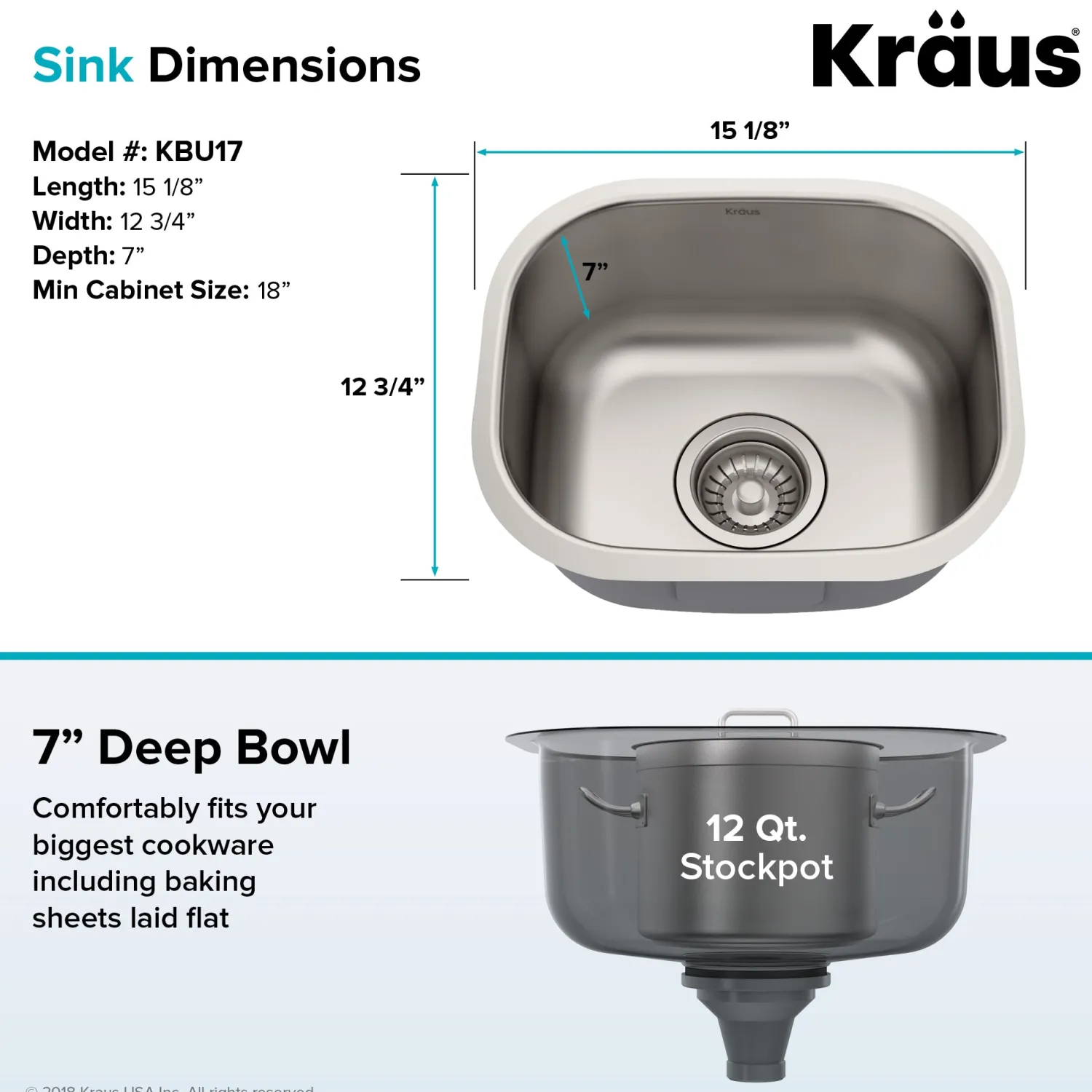 Hot 15" Undermount Prep Sink with Center Drain Bar / Prep Sinks