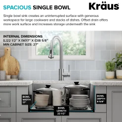 Clearance 25” Undermount Single Bowl Side-Drain Stainless Kitchen Sink Stainless Steel Sinks|Undermount Sinks