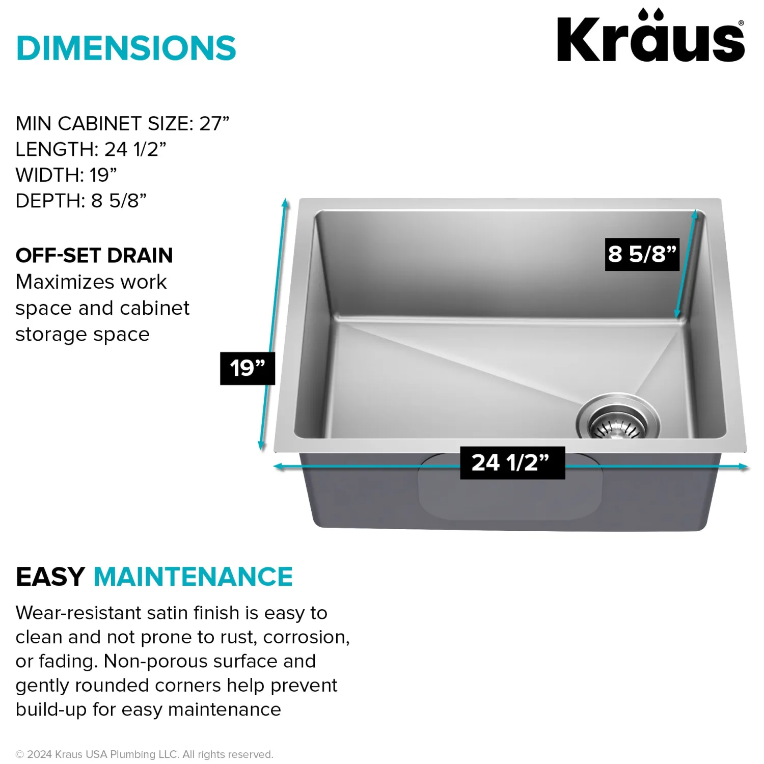 Clearance 25” Undermount Single Bowl Side-Drain Stainless Kitchen Sink Stainless Steel Sinks|Undermount Sinks