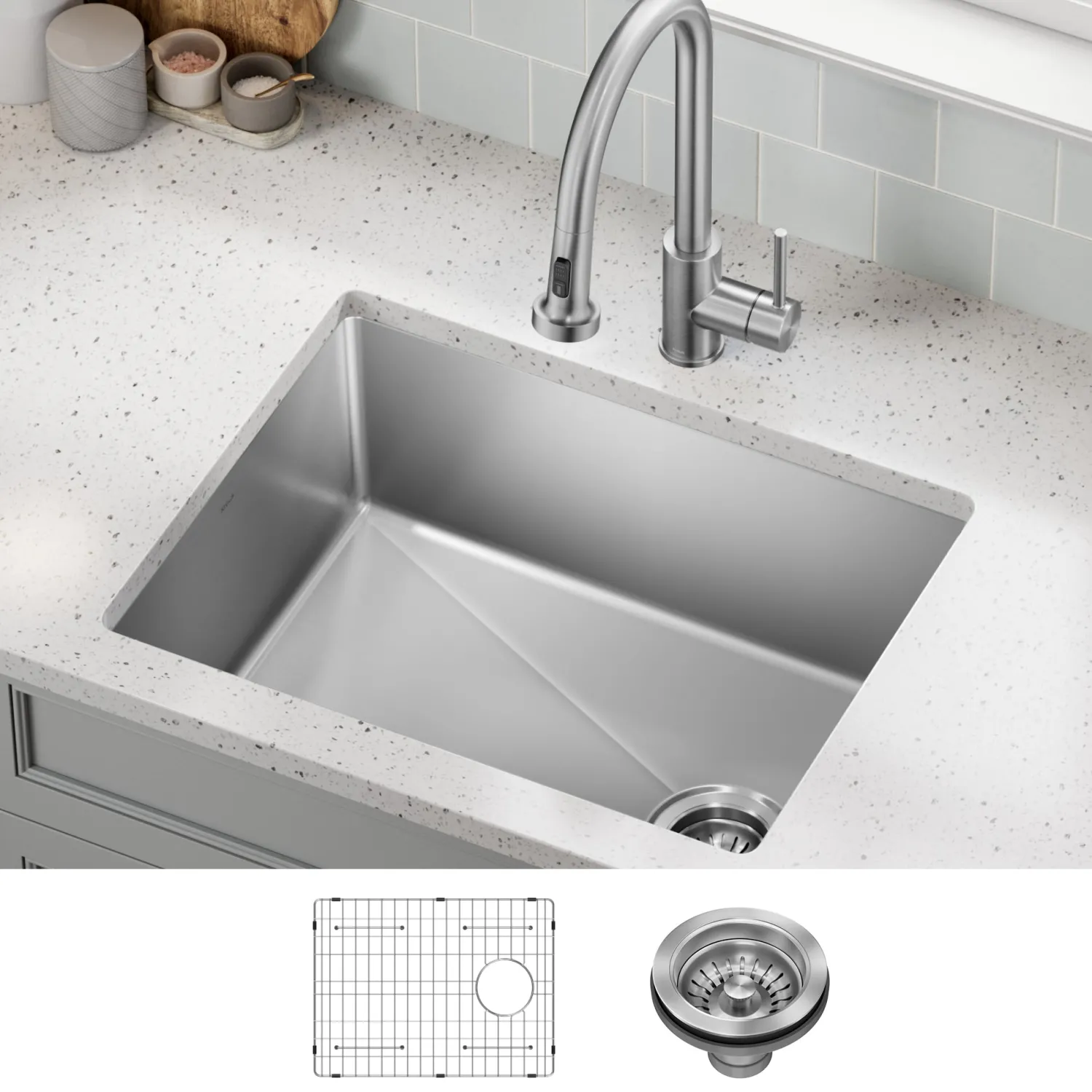 Clearance 25” Undermount Single Bowl Side-Drain Stainless Kitchen Sink Stainless Steel Sinks|Undermount Sinks