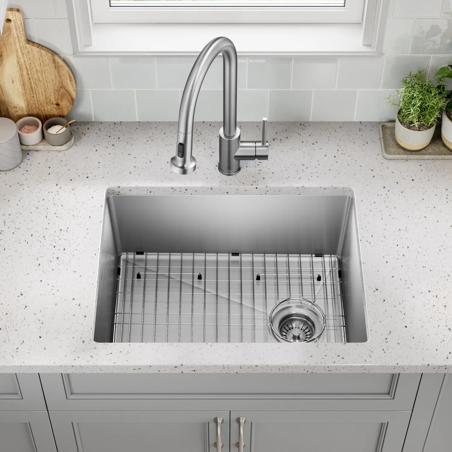 Clearance 25” Undermount Single Bowl Side-Drain Stainless Kitchen Sink Stainless Steel Sinks|Undermount Sinks