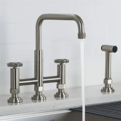 Clearance Urbix Bridge Kitchen Faucet with Side Sprayer in Spot Free Stainless Steel Bridge Faucets