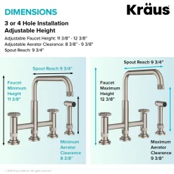 Clearance Urbix Bridge Kitchen Faucet with Side Sprayer in Spot Free Stainless Steel Bridge Faucets