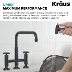 Online Urbix Bridge Kitchen Faucet with Side Sprayer in Matte Black Bridge Faucets