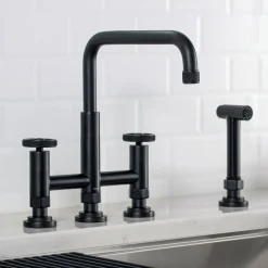 Online Urbix Bridge Kitchen Faucet with Side Sprayer in Matte Black Bridge Faucets
