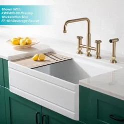 Best Urbix Bridge Kitchen Faucet with Side Sprayer in Brushed Gold Bridge Faucets