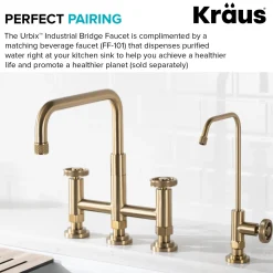 Best Urbix Bridge Kitchen Faucet with Side Sprayer in Brushed Gold Bridge Faucets