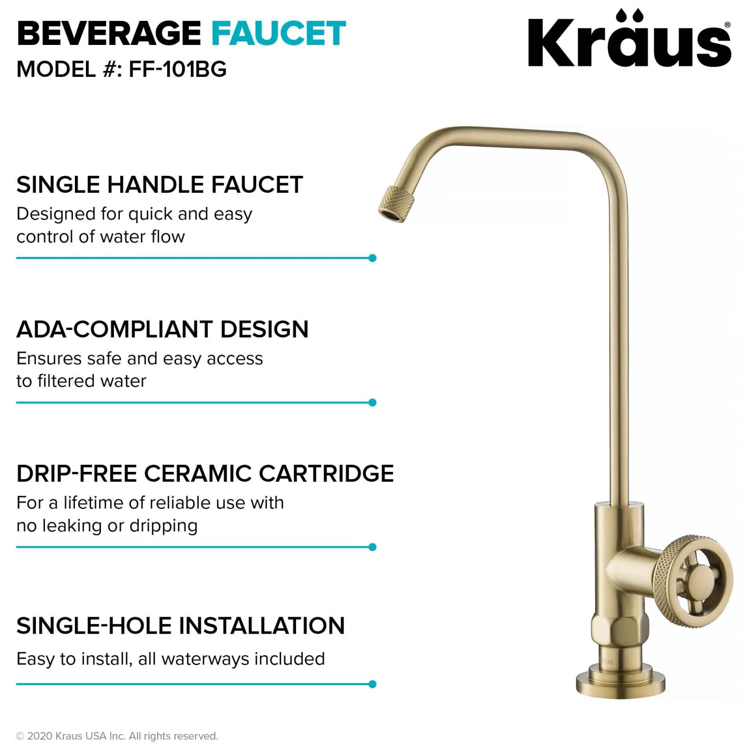 Online Urbix Drinking Water Dispenser Kitchen Faucet in Brushed Gold Single Hole|Water Filter Faucets