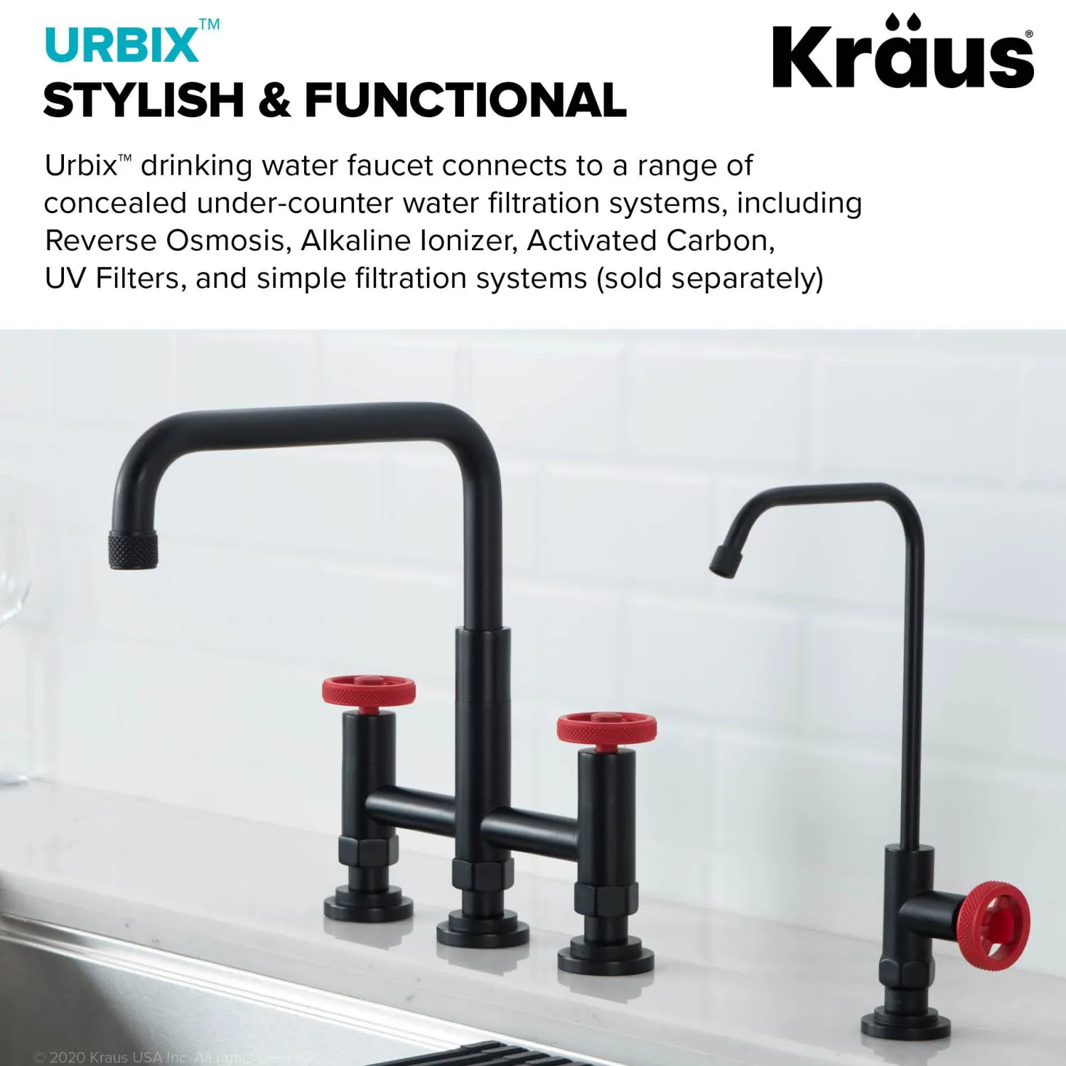 Outlet Urbix Drinking Water Dispenser Kitchen Faucet in Matte Black/Red Single Hole|Water Filter Faucets
