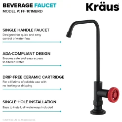 Outlet Urbix Drinking Water Dispenser Kitchen Faucet in Matte Black/Red Single Hole|Water Filter Faucets