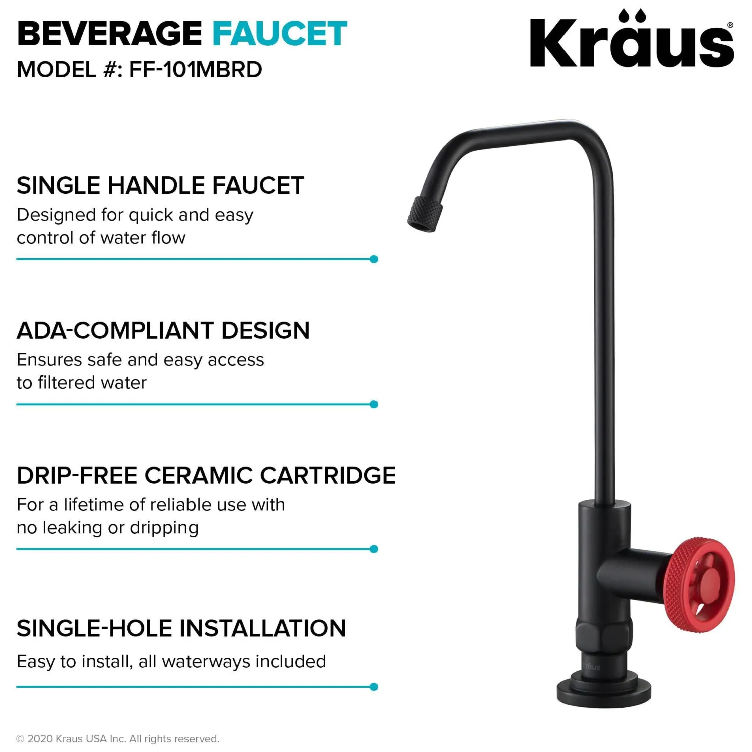 Outlet Urbix Drinking Water Dispenser Kitchen Faucet in Matte Black/Red Single Hole|Water Filter Faucets