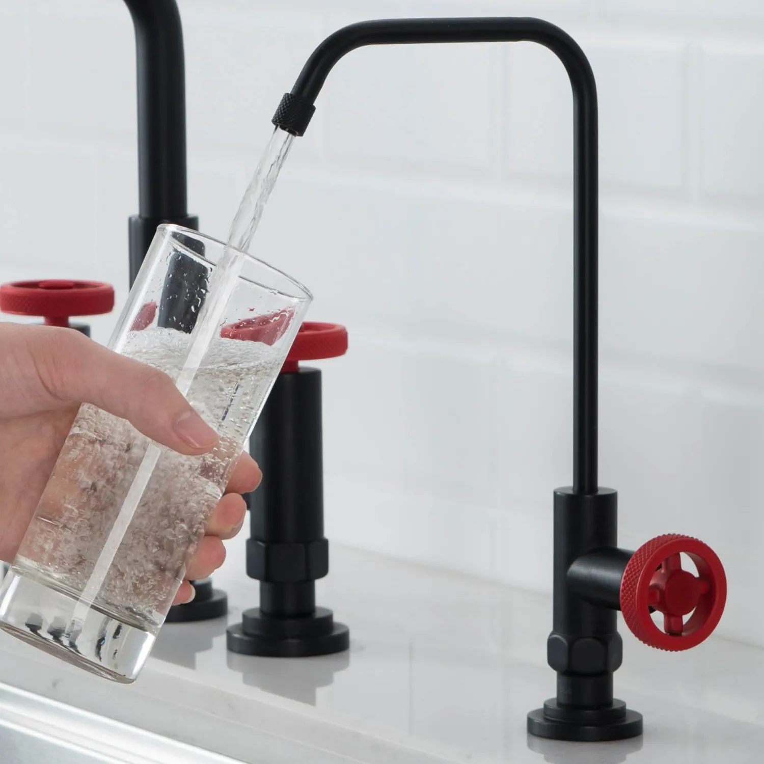 Outlet Urbix Drinking Water Dispenser Kitchen Faucet in Matte Black/Red Single Hole|Water Filter Faucets