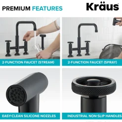 Clearance Urbix Industrial Bridge Kitchen Faucet & Water Filter Faucet in Matte Black Water Filter Faucets|Bridge Faucets