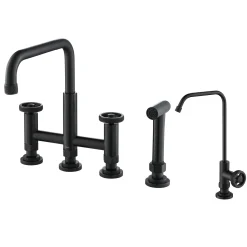 Clearance Urbix Industrial Bridge Kitchen Faucet & Water Filter Faucet in Matte Black Water Filter Faucets|Bridge Faucets