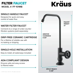 Clearance Urbix Industrial Bridge Kitchen Faucet & Water Filter Faucet in Matte Black Water Filter Faucets|Bridge Faucets