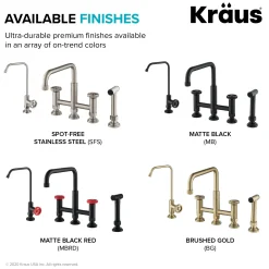 Clearance Urbix Industrial Bridge Kitchen Faucet & Water Filter Faucet in Matte Black Water Filter Faucets|Bridge Faucets
