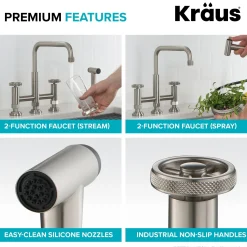 Best Urbix Industrial Bridge Kitchen Faucet & Water Filter Faucet in Spot Free Stainless Steel Water Filter Faucets|Bridge Faucets