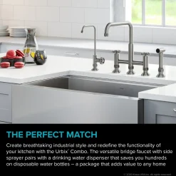 Best Urbix Industrial Bridge Kitchen Faucet & Water Filter Faucet in Spot Free Stainless Steel Water Filter Faucets|Bridge Faucets