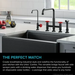Best Urbix Industrial Bridge Kitchen Faucet & Water Filter Faucet in Matte Black/Red Water Filter Faucets|Bridge Faucets