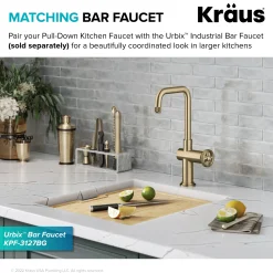 Online Urbix Industrial Pull-Down Single Handle Kitchen Faucet in Brushed Gold Single Hole