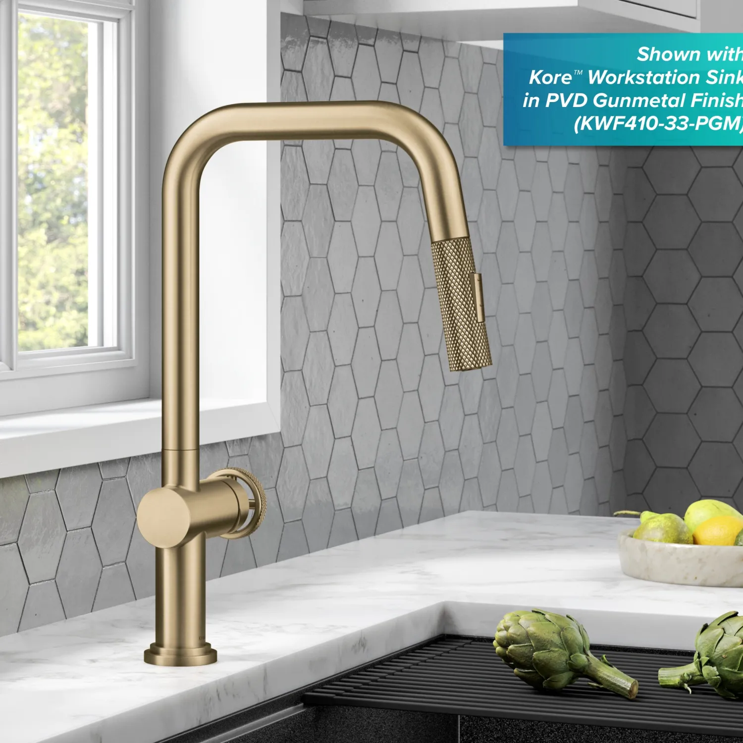 Online Urbix Industrial Pull-Down Single Handle Kitchen Faucet in Brushed Gold Single Hole