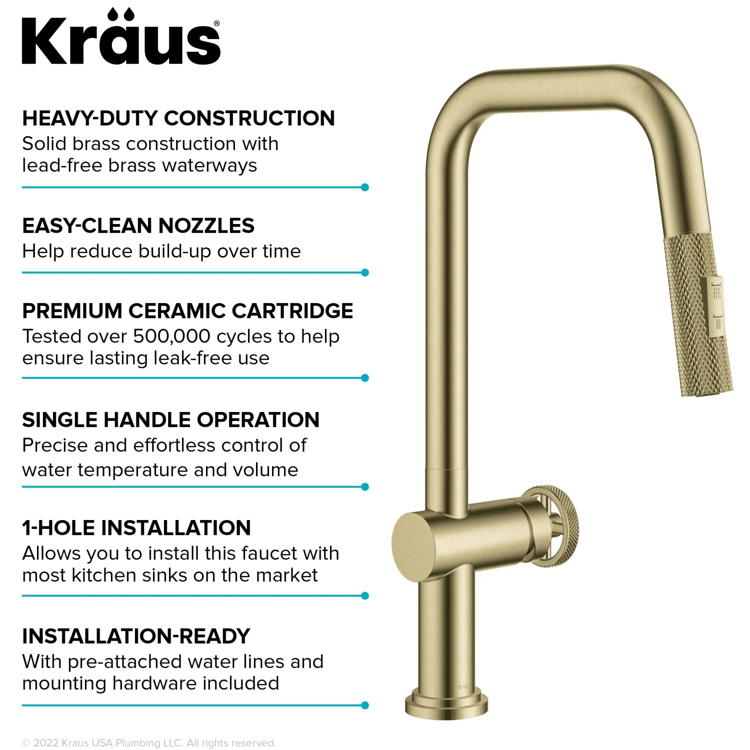 Online Urbix Industrial Pull-Down Single Handle Kitchen Faucet in Brushed Gold Single Hole
