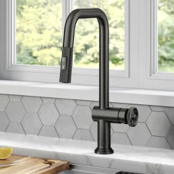 Urbix Industrial Pull-Down Single Handle Kitchen Faucet in Black Stainless Single Hole